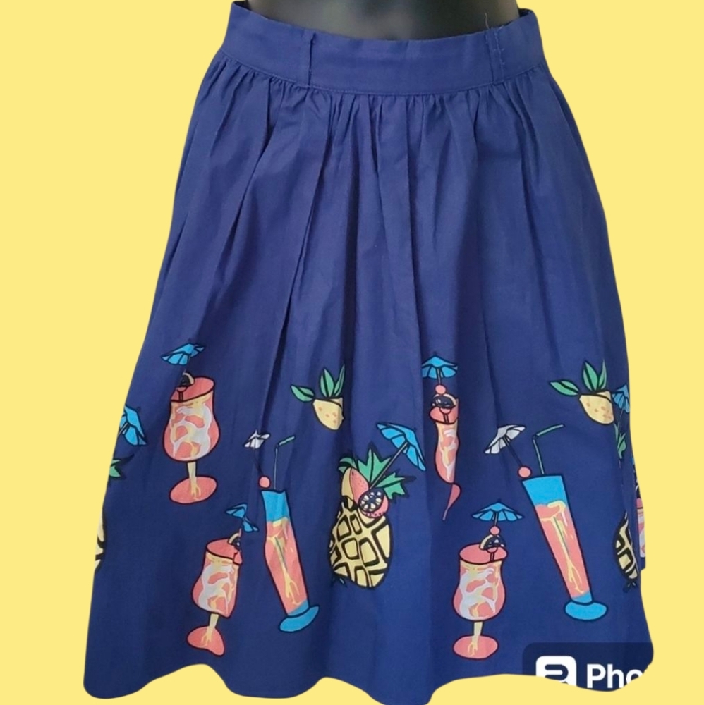 ModCloth Blue tropical Tiki drink Summer skirt small - Picture 1 of 6